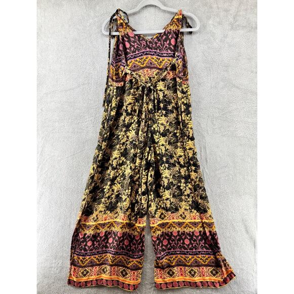 Free People Jumpsuit Womens S Brown Leona Wide Leg Pockets Side Slit Casual Tie - Picture 12 of 16